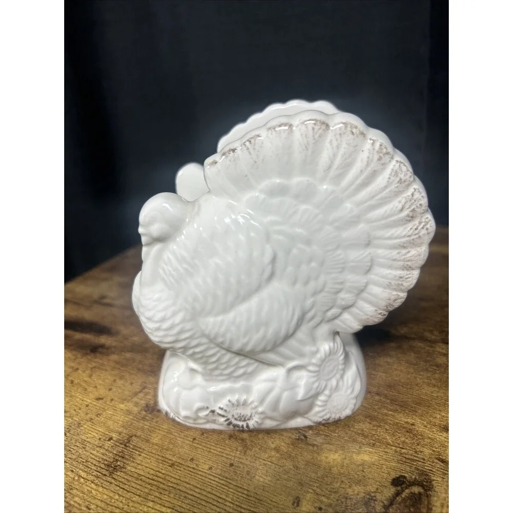 Turkey Shaped Napkin Holder Sandra Lee Ivory Rustic Thanksgiving Vintage Kmart